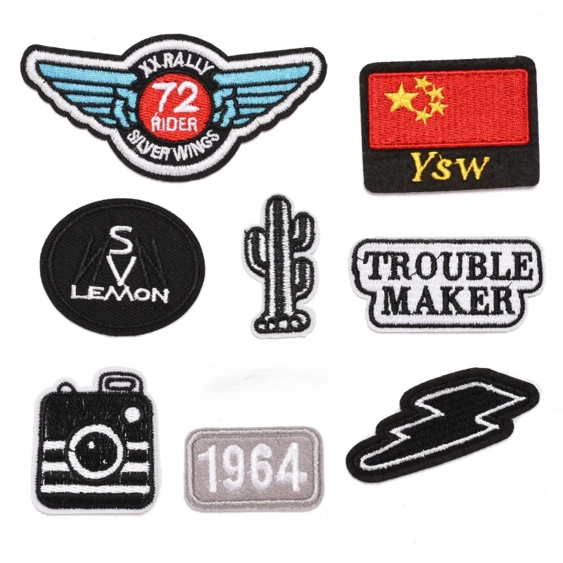 

50pcs/Lot Luxury Embroidery Patch Camera Lightning Cactus Wing Maker Shirt Bag Clothing Decoration Accessory Craft Diy Applique