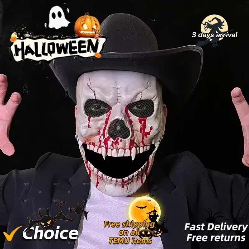 Halloween Horror Skull Head Capa, Plástico, Vestir Material, Boca Simulação, Novo