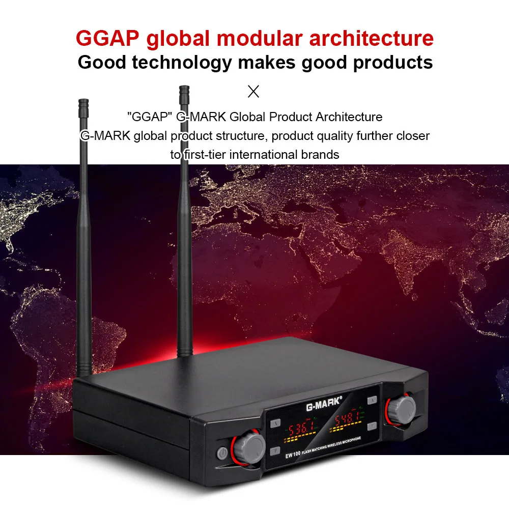 G-MARK-micrófono inalámbrico EW100, profesional, UHF, 2 canales, portátil, frecuencia ajustable de 50M, para fiesta, espectáculo y escenario