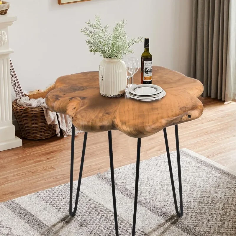 Wood Freeform Small End Table with Waterproof, Rustic Accent Table Unique for Living Room, Bedroom, Home