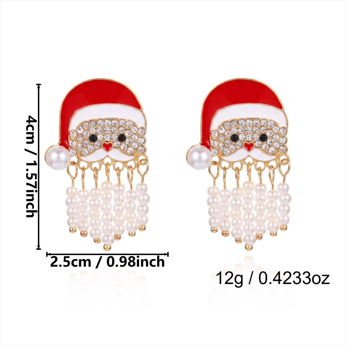 Kreative, niedliche Weihnachtsmann-Ohrstecker mit simuliertem Perlenquastenbart für Frauen, Strass-Weihnachtsmann-Ohrringe, Weihnachtsparty-Schmuck – Detail 35