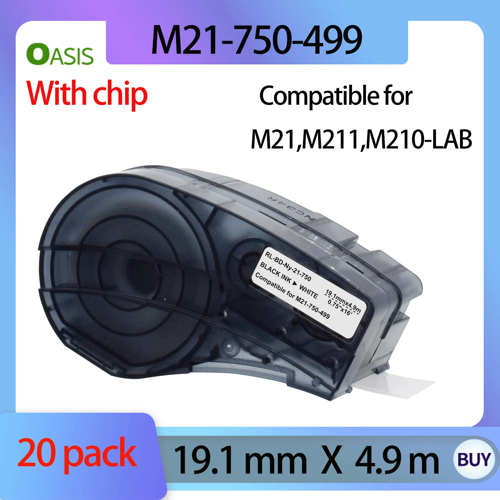 

20 pack M21-750-499 New chip Nylon Label Tape Cartridge Compatible with Brady M210, M211, M210-LAB Handheld label Printers