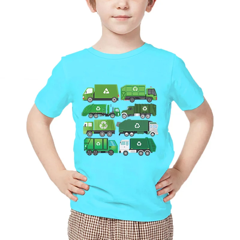 Garbage Sorting Truck Print Kids T Shirt Summer 2024 Short Sleeve O-Neck Fashion T-shirts Boy Girl Harajuku Cartoon Car Top Tees