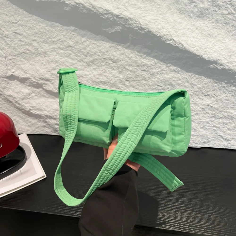 

Casual Solid Color Single Shoulder Bag Nylon Waterproof Cross Body Bag Multi-pocket Lightweight Messenger Bag For Men Women