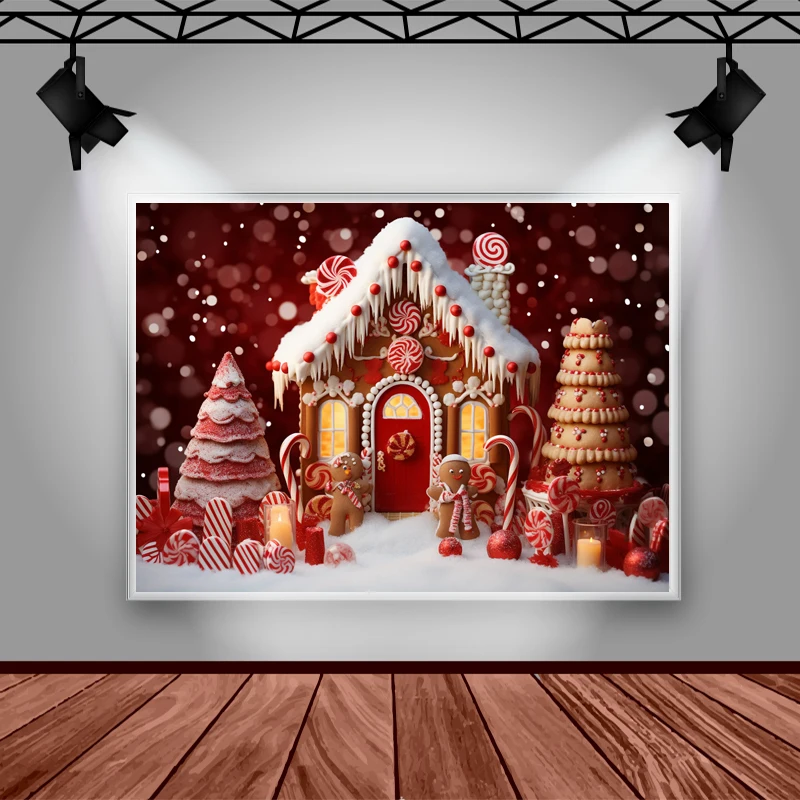 크리스마스 캔디 샵 배경 사진, 어린이 가족 초상화, 휴일 파티, 겨울 눈, 크리스마스 매장 장식, 포토콜 배경