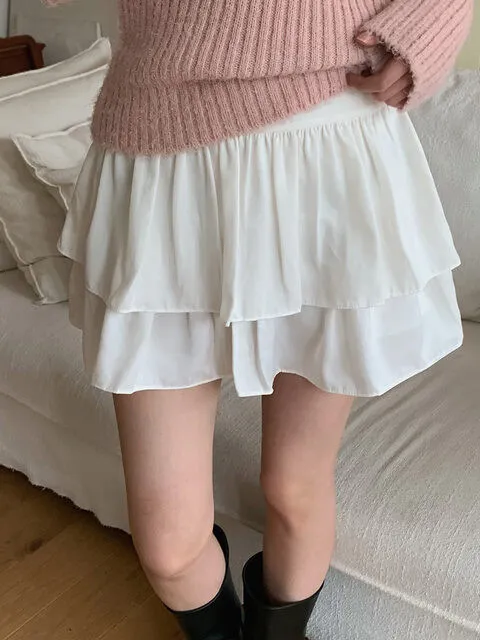 Falda Blanca Abullonada de Media Pierna con Vuelo, Cintura Alta, Estilo Dulce para Mujer, Versátil, Adeazante, con Plon...