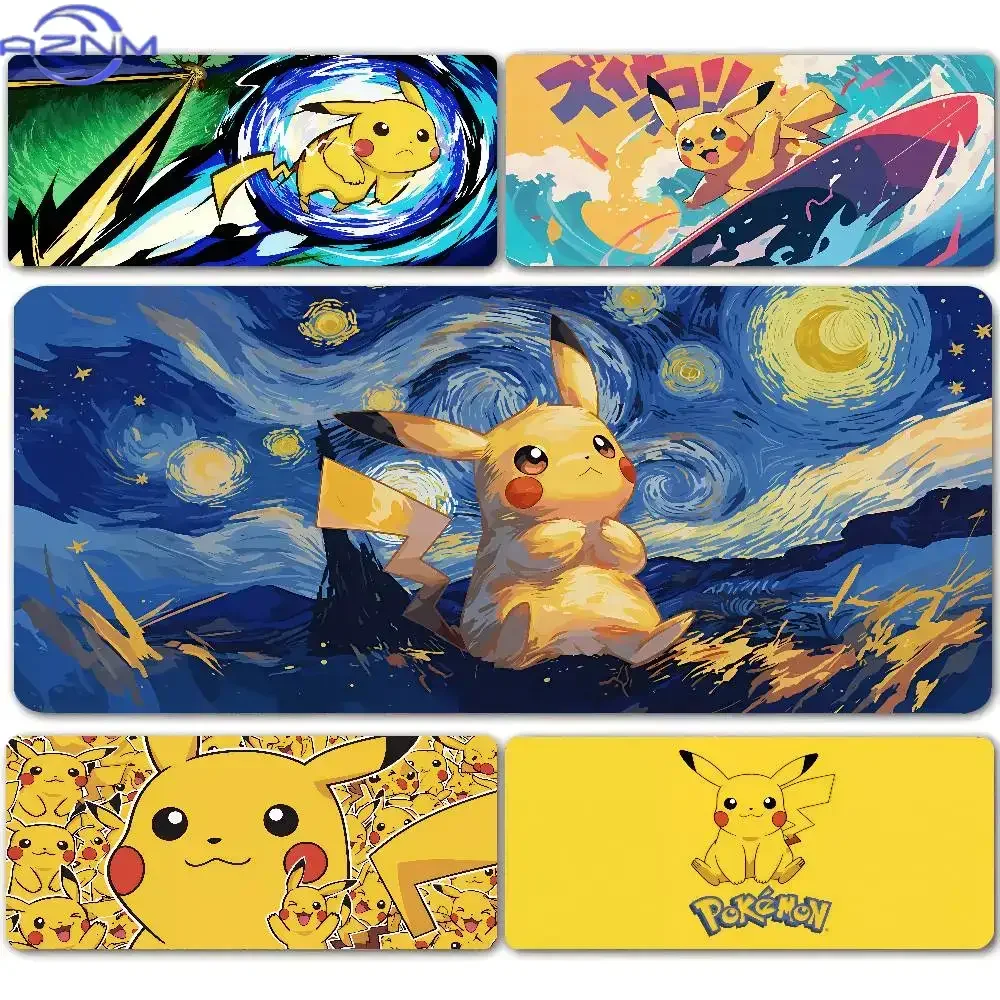Pikachu Starry Night & Surfing Style TCG Playmat Large Mousepad, Rubber Non Slip Trading Card Game Desk Mat, Anime Table Pad for
