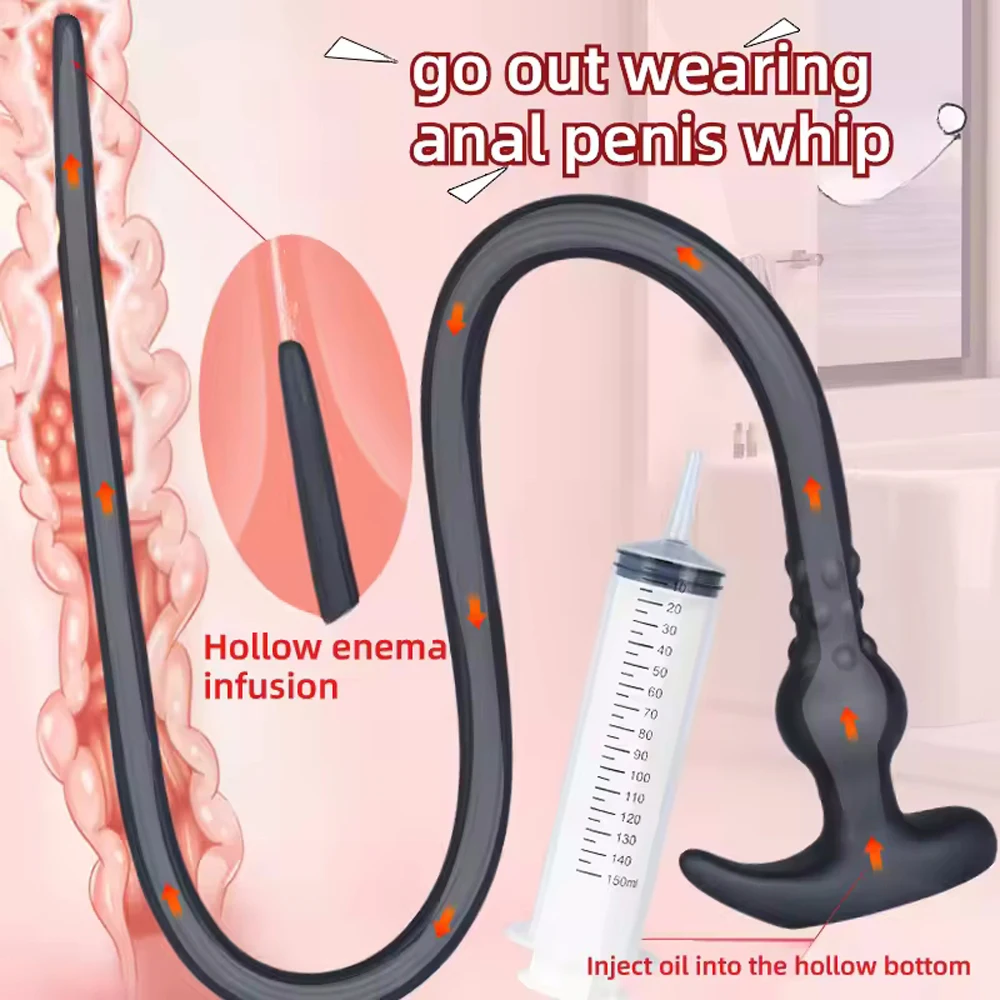 105cm Long Anal Plug whip Enema Dildo Hollow Anus Vaginal Cleaning Enema ButtPlug Deeper Stimulation Silicone Adult Anal Dildo