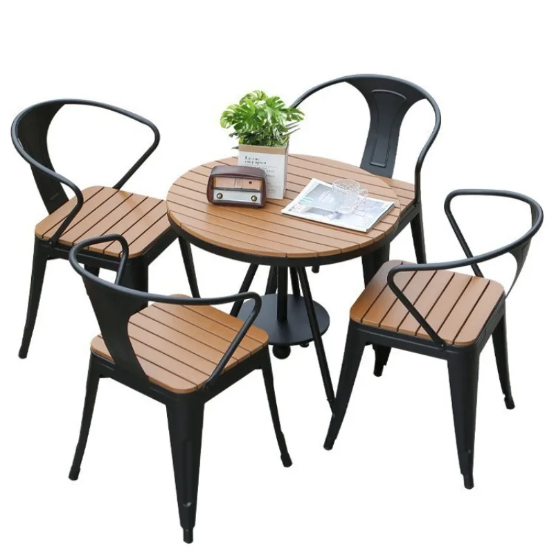 WPC Round 3Pcs Bistro Set, Waterproof Sunproof Leisure Furniture for Courtyard, Garden and Balcony