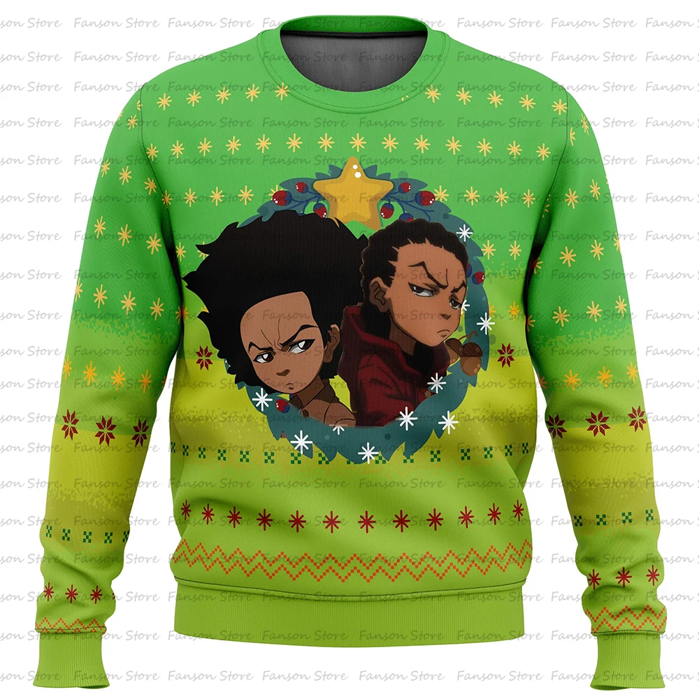 Huey Freeman The Boondocks-Pull de Noël Dessin Animé pour Homme et Femme, Sweat à Capuche pour Couple, Haut Anime, Nouvelle Mode