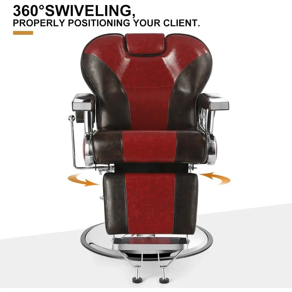 Heavy Duty Barber Chairs Hydraulic Reclining Barber Chair Salon Chair Styling Chair for Salon Equipment (Red/Brown)