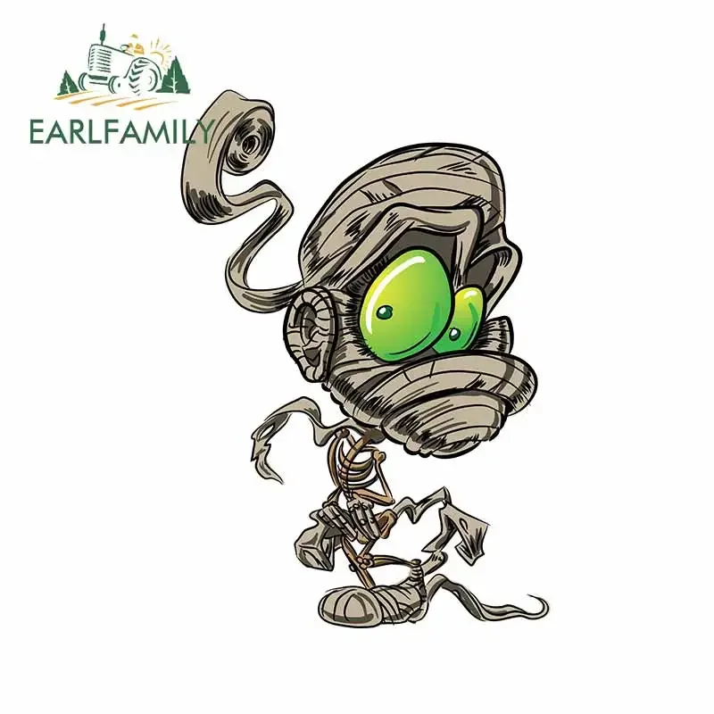 EARLFAMILY 13cm x 9cm The Mummy Creative Car Sticker Graffiti Anime Green Eyes Gray Ribbon Decals Custom Scratch-proof Decor