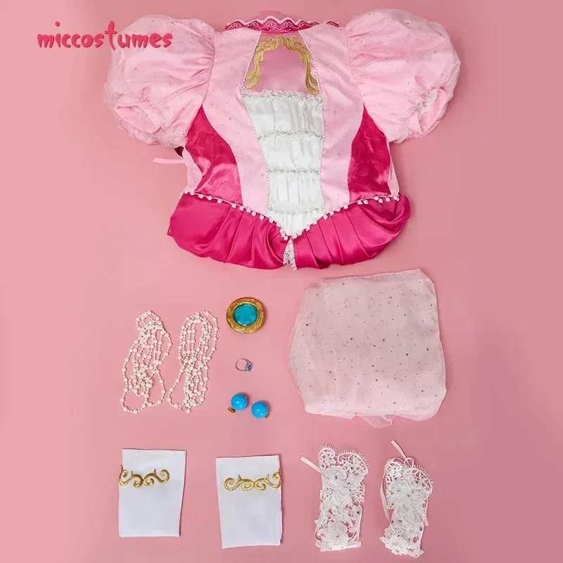 25COSMiccostumes فستان تنكري نسائي خوخي مع مريلة وسلسلة خصر أزياء الأميرة التأثيرية النسائية