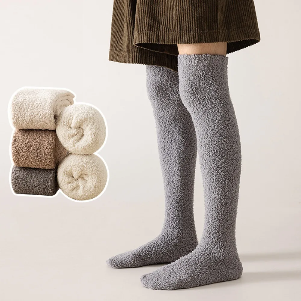

Simple Woolen Coral Fleece Socks Ins Thicken Long Tube Stockings Hosiery Plush Anti-slip Floor Socks Girls
