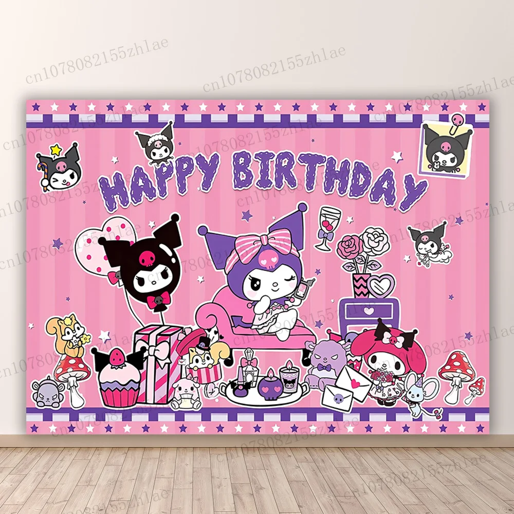 

Hello Kitty kuromi Birthday Party Photo Backdrop Baby Shower Photo Background Banner Cartoon Photography Backdrop