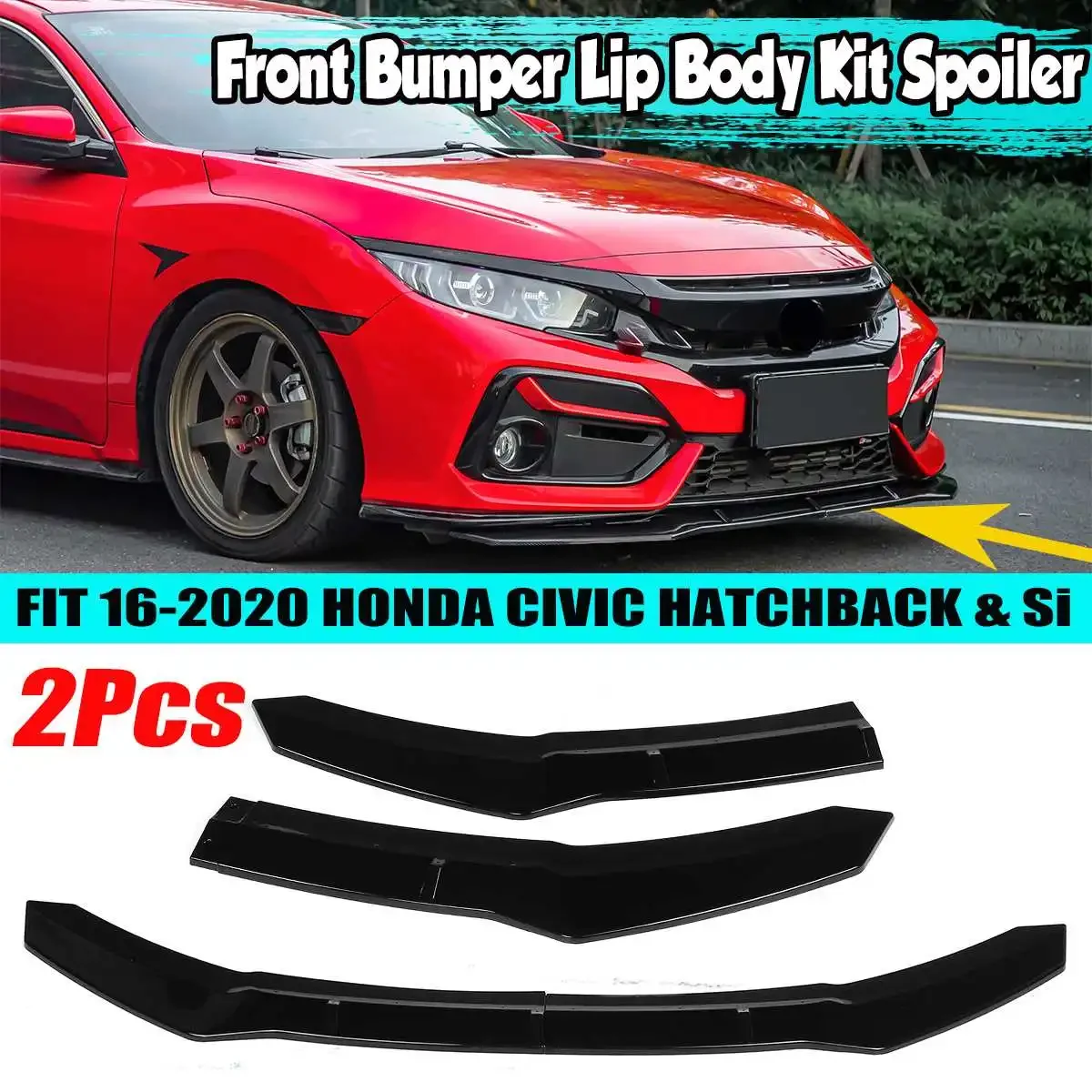 

2x Car Front Bumper Lip Deflector Lips Splitter Cover Trim Body Kit Spoiler Guard For Honda For Civic Hatchback & Si 2016-2020