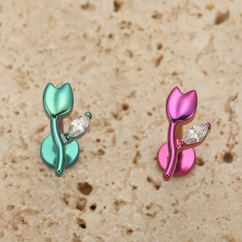 ZOOR F136 التيتانيوم الورد مختبر ثقب اللولب القرط Labret مسمار الغضروف القرط داخليا الخيوط شقة تشيكوسلوفاكيا الزنمة مجوهرات للجسم #1