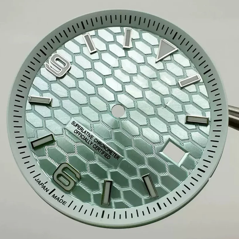 33.8mm NH35 다이얼 S 로고 NH35/NH36 자동 무브먼트 수직 라인 시계 액세서리에 적합한 멸균 벌집 다이얼