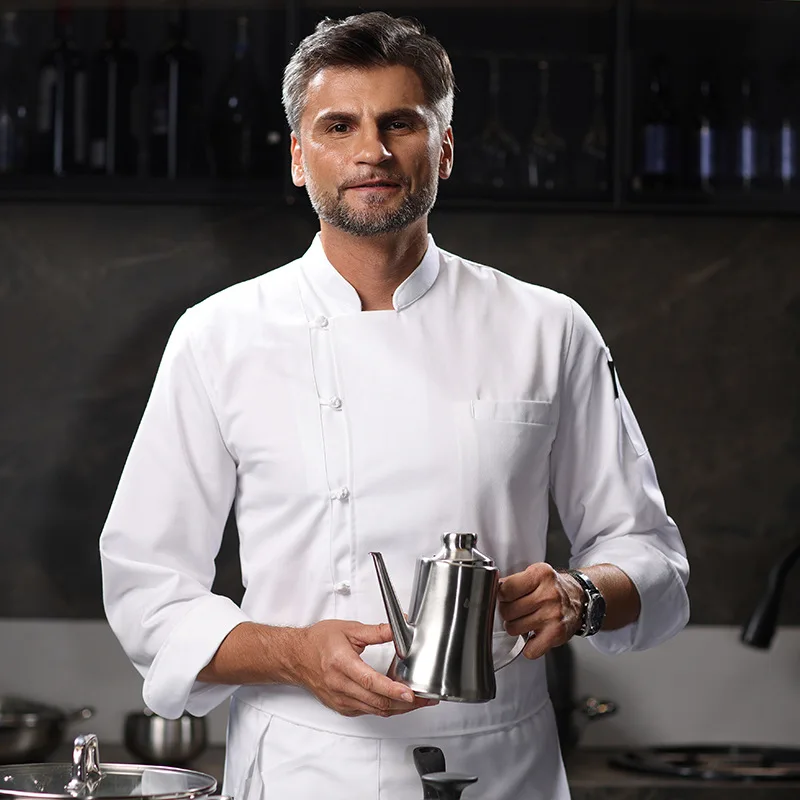 أزرار معطف الشيف للرجال بأكمام طويلة وسترة المطبخ زي نادل المطاعم