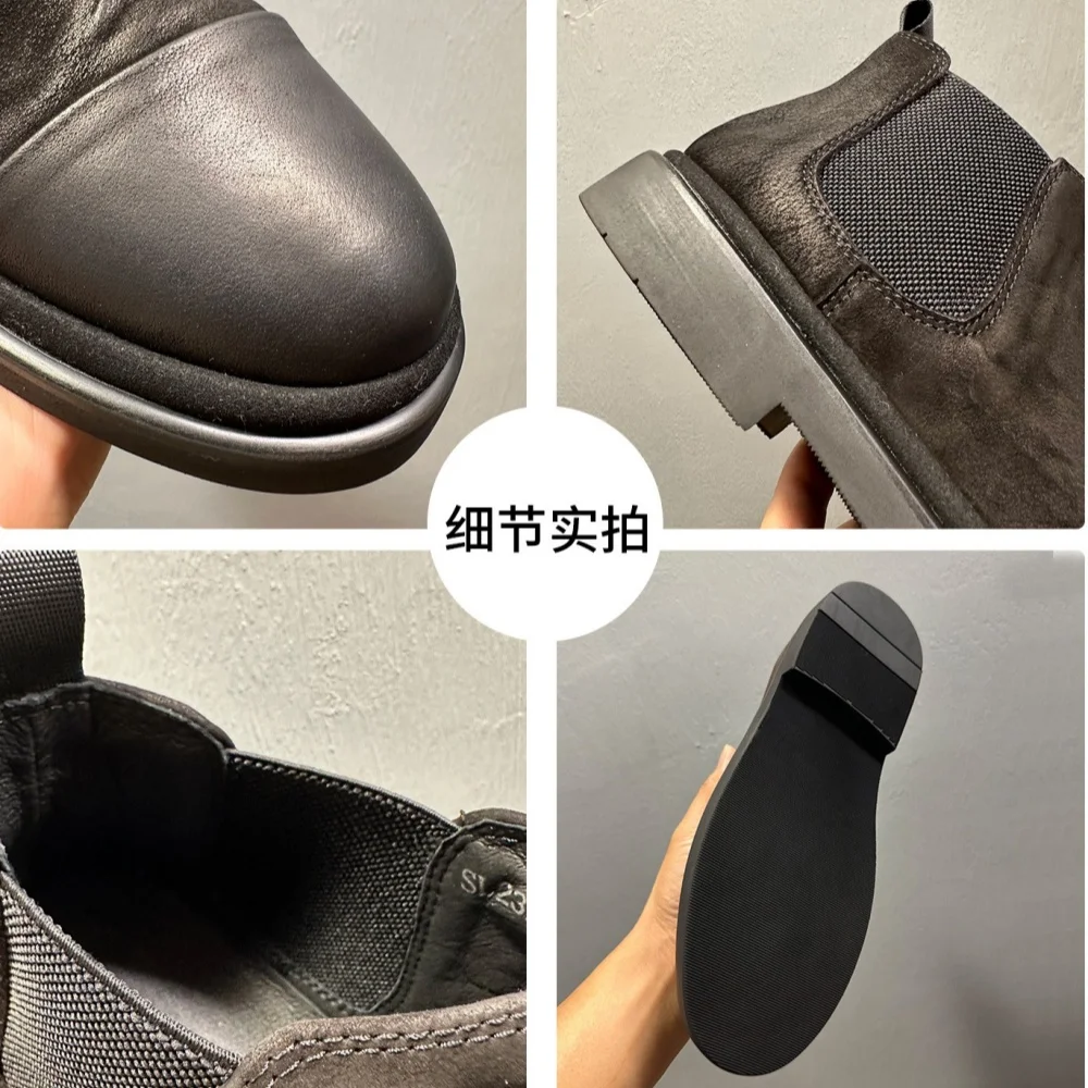QHCCID Chelsea boots men's genuine leather short boots vintage matte Cow Leather boots Men's Shoes Men Boots
