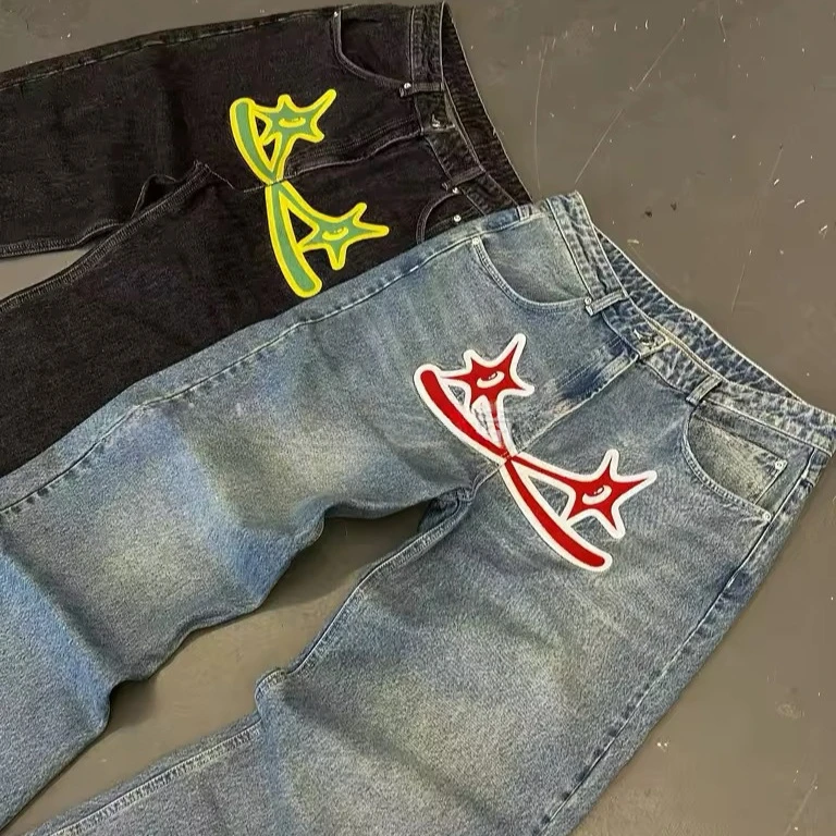 

Hip hop star letter baggy jeans 2025 new American high street harajuku jeans mens straight leg casual pants y2k men clothing