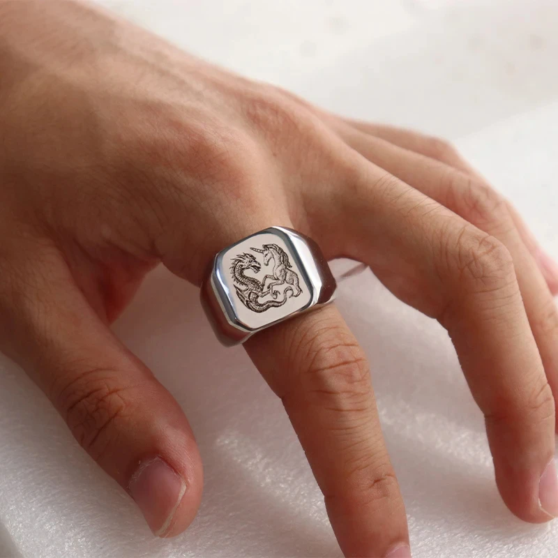 Stainless Steel Jewelry anillos Rings for Man Woman Custom Text Photo Logo Laser Engraved Portrait Black Silver Color Ring Gift view 3