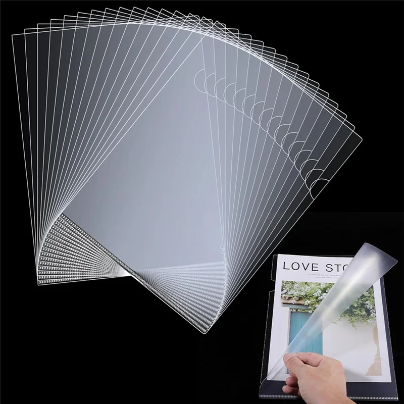 AF91-60Pcs Plastic Clear File Folders L Shape Copy Security Project Folders Paper Sleeve Folders For A4 / Letter Size Paper