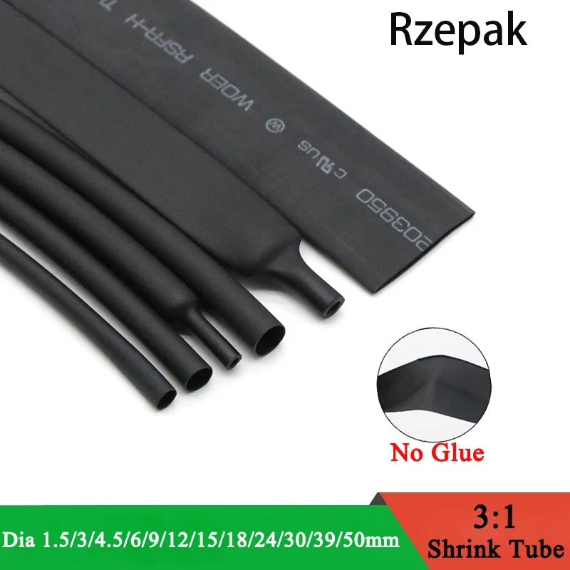 

1/5/10M Heat Shrink Tubing Diameter 1.5~50mm Black 3:1 Ratio Waterproof Wire Wrap Insulated Lined Cable Sleeve No Glue