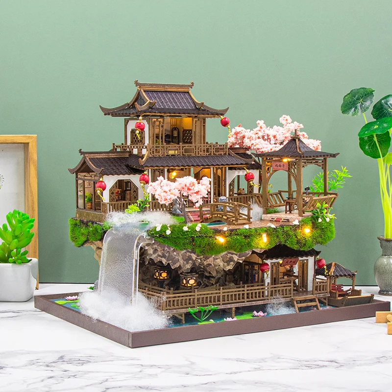 Casa del paese delle fiabe fai-da-te Casa Kit modello in miniatura in legno Puzzle 3D Case delle bambole giapponesi con mobili Casa delle bambole per regali di amici