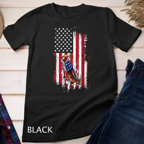 Fishing American Flag Vintage USA Fisherman Gifts Unisex T-shirt