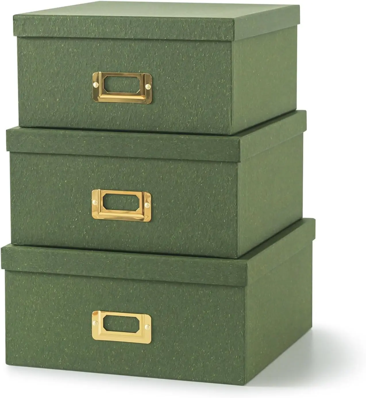 

Набор из 3-х зеленых квадратных коробок для хранения из крафт-бумаги с крышками и золотыми этикетками для декора и организации пространства
