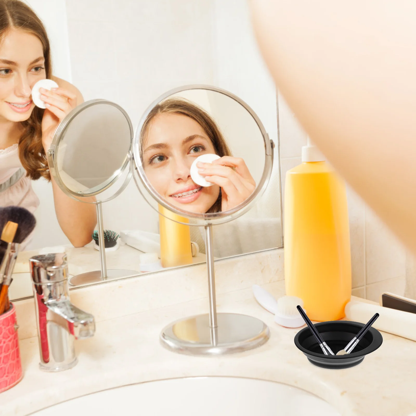 Cuenco de lavado de brochas de maquillaje creativo, silicona suave con antideslizante, múltiples herramientas, accesorio de limpieza de belleza de secado rápido