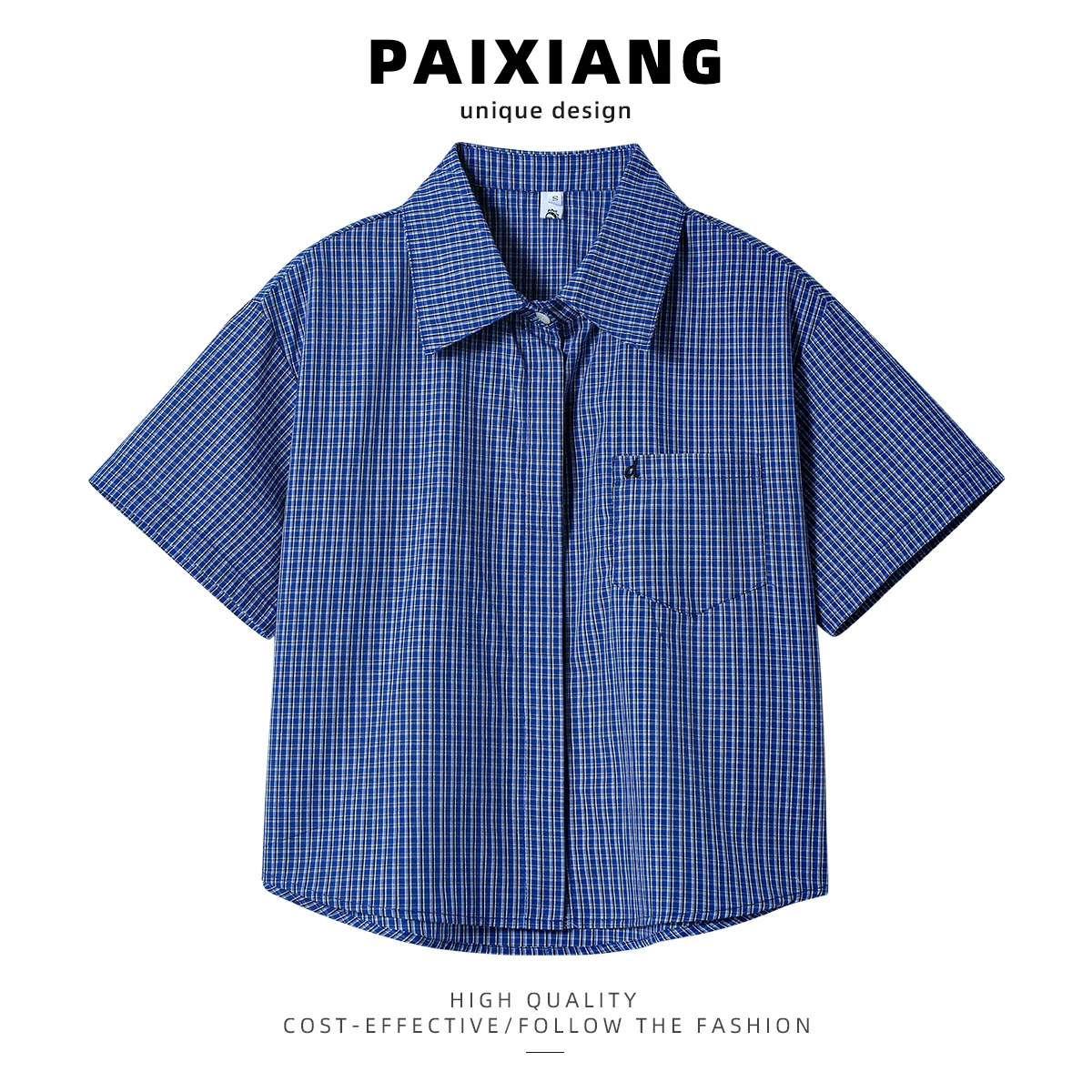 PAIXIANG レトロチェック柄半袖シャツ レディース ゆったり着痩せカジュアル万能トップス 夏新作 ポロ襟 レギュラー丈
