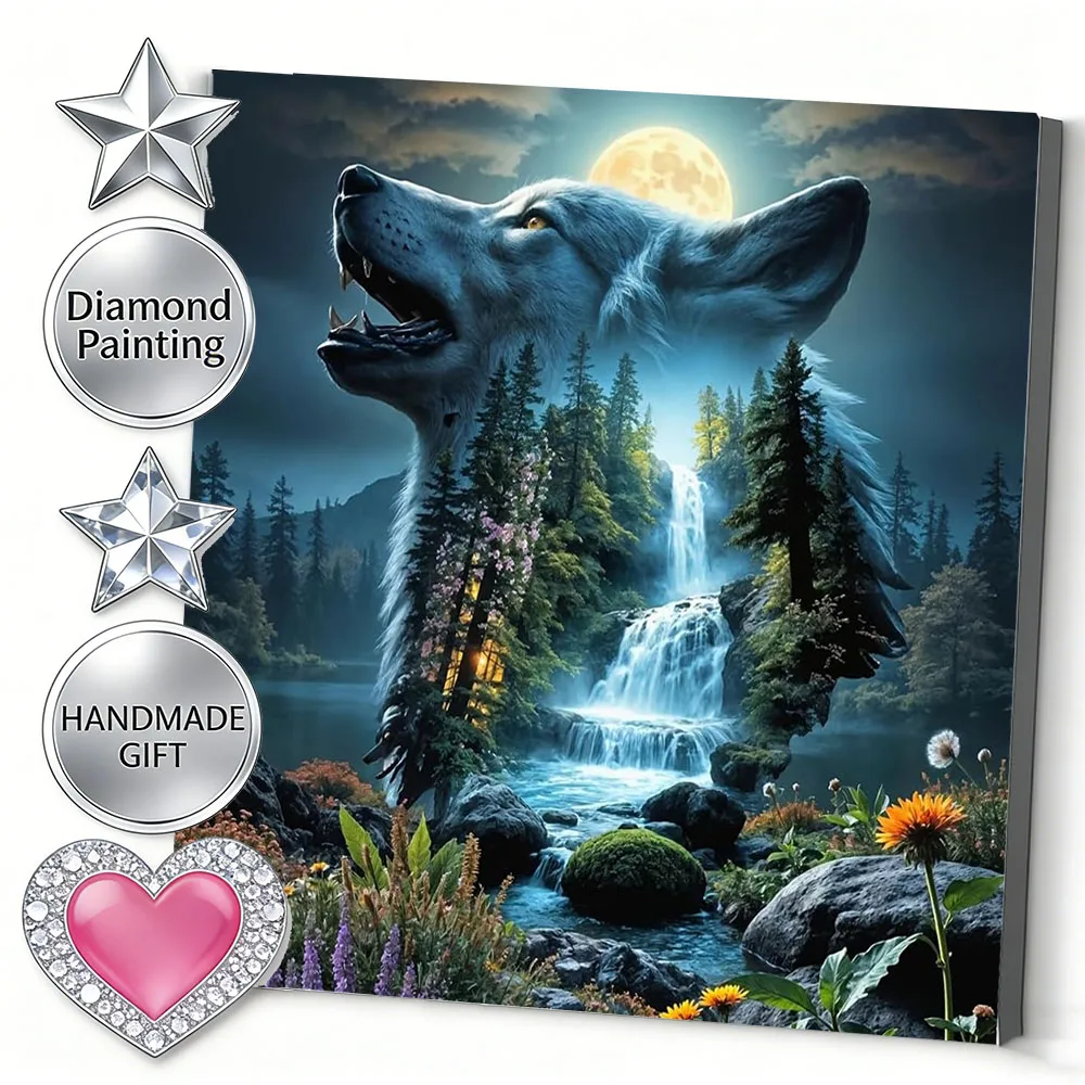 AZQSD Diamond Mosaic Kits Waterfall Landscape  Home Decor Diamond Painting Wolf Animal Forest Home Decor Pictures Rhinestones