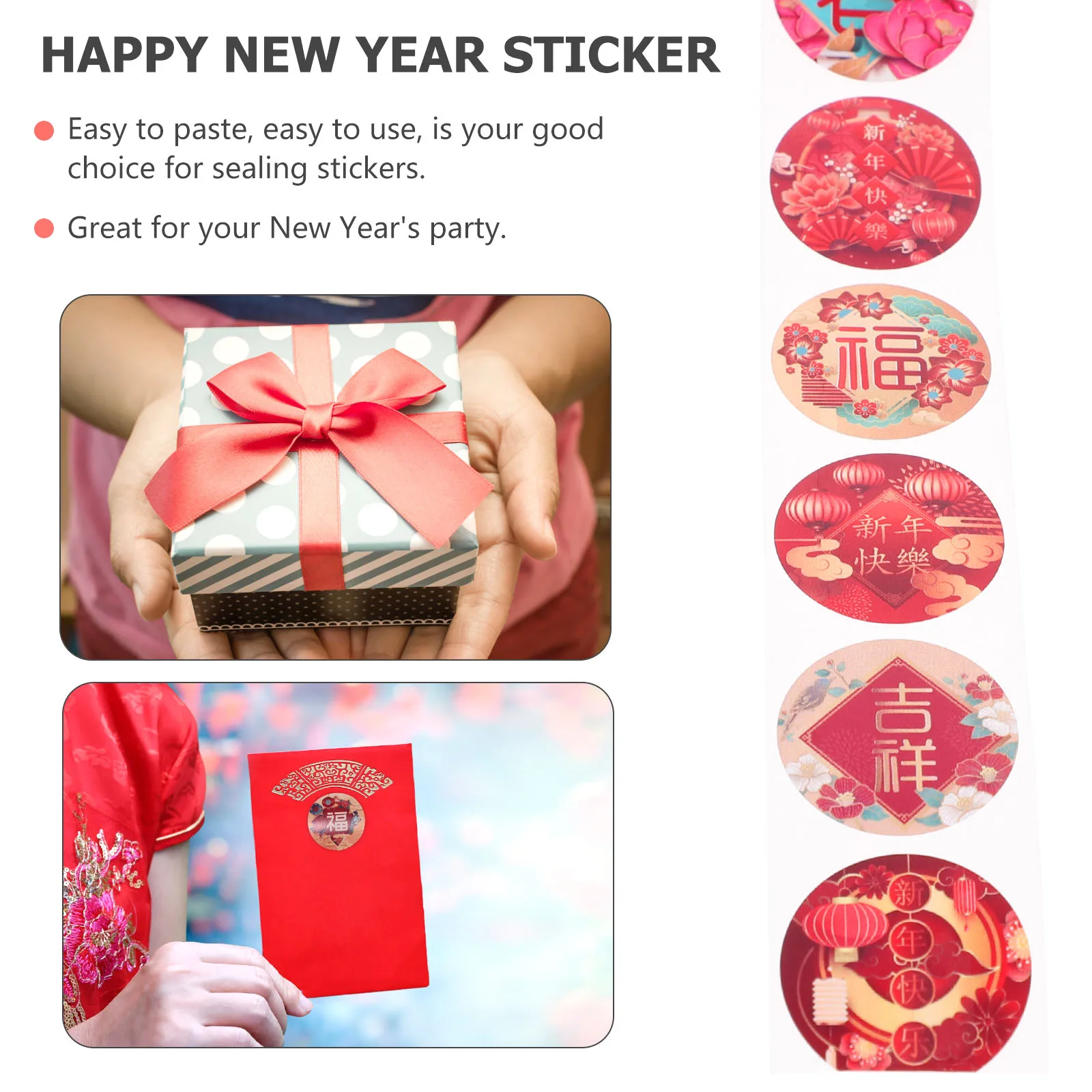 

4 Rolls Copper Coated Seal Sticker Self Adhesive Paper Labels Envelope Sealer Gift Packing Chinese New Year Stickers