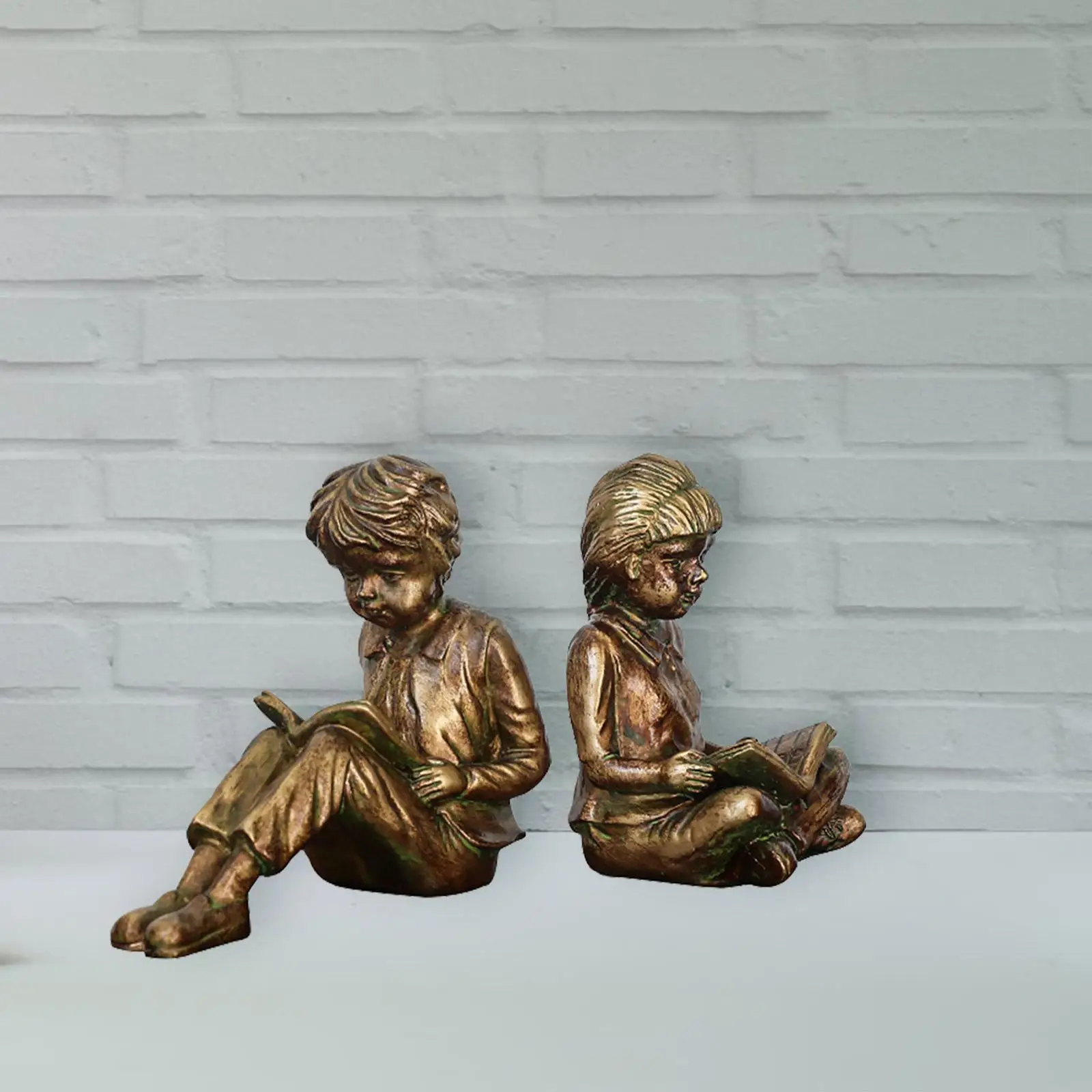 Boy Girl Reading Bookends Books Stoppers, Support Book Organizer, Decorative Bookends Tabletop Decor for Living Room Desk