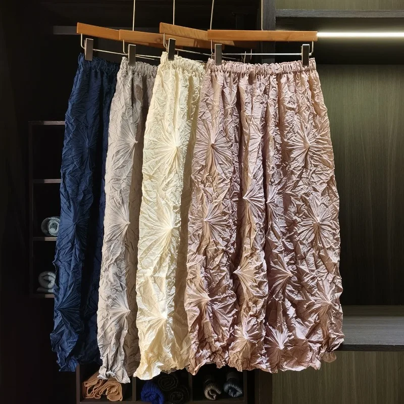 

Оригинальные плиссированные брюки Miyake для женщин 2026: прямые широкие брюки с высокой талией, однотонные, повседневные, укороченные (7/8)