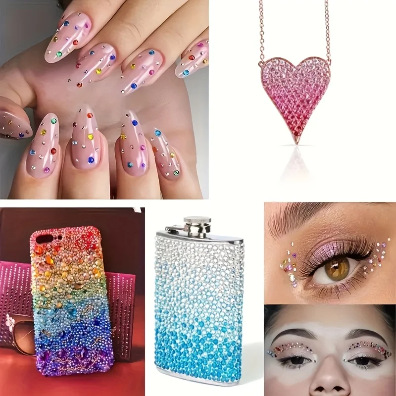 180 Stück, 15 Farben, selbstklebende Strass-Aufkleber - Runde glänzende Edelstein-Applikationen, geeignet für Gesicht, Körper und Nagelkunst - Bühne, C – Detail 4