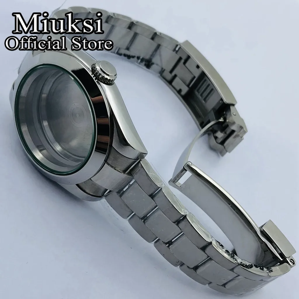 Miuksi 36mm/40mm silver watch case sapphire glass fit NH35 NH36 ETA2824 2836 PT5000 Miyota8205 8215 Mingzhu DG2813 3804 movement