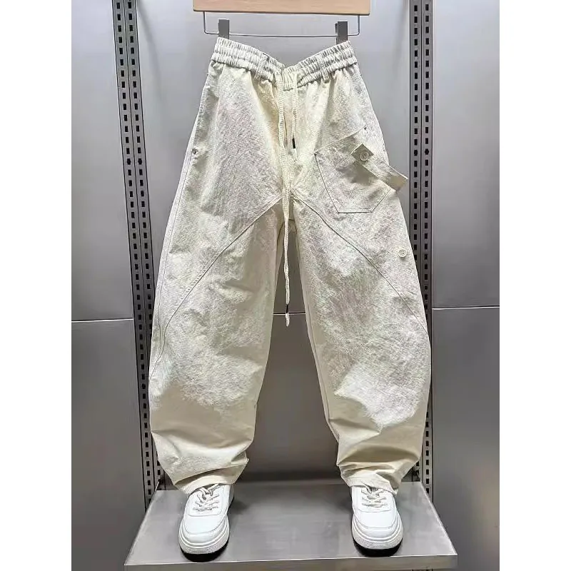 

Large Size Dstring Work Pants Casual Straight Leg Trousers for Men And Women Summer Loose Wide Leg Casual Pants