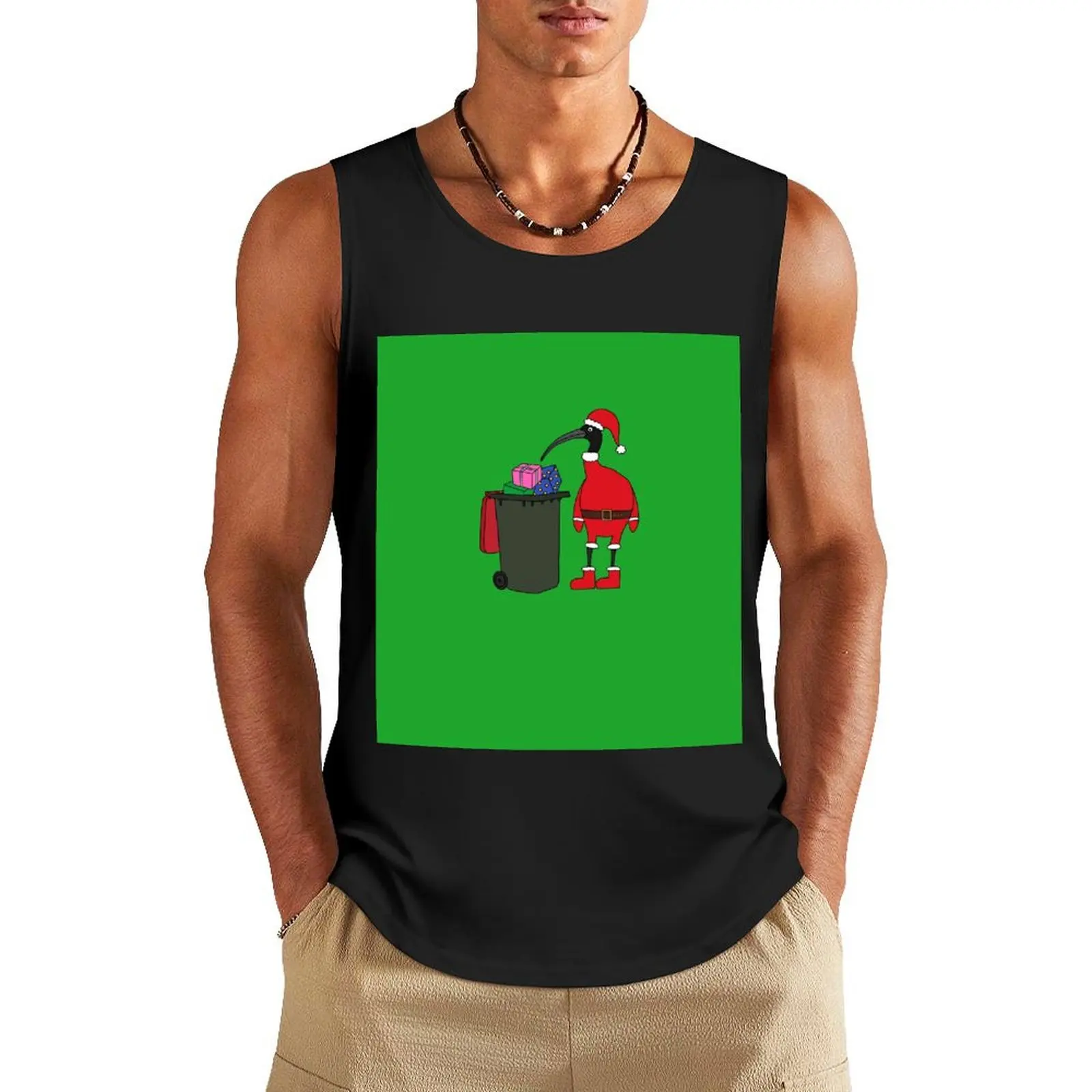 

Bin Chicken Santa on Green Tank Top Bodybuilding shirt summer clothes Short sleeve