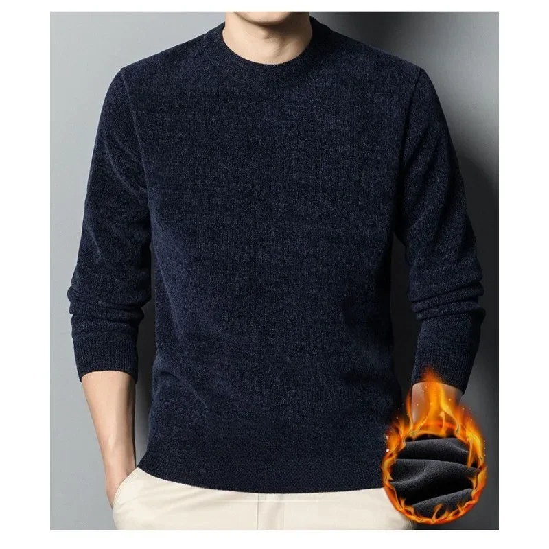 Korean Korean Winter Men's Warm Fleece Sweater O-Neck Casual Knitted Inner Lap Pullovers Thick Thermal Underwear Sweater