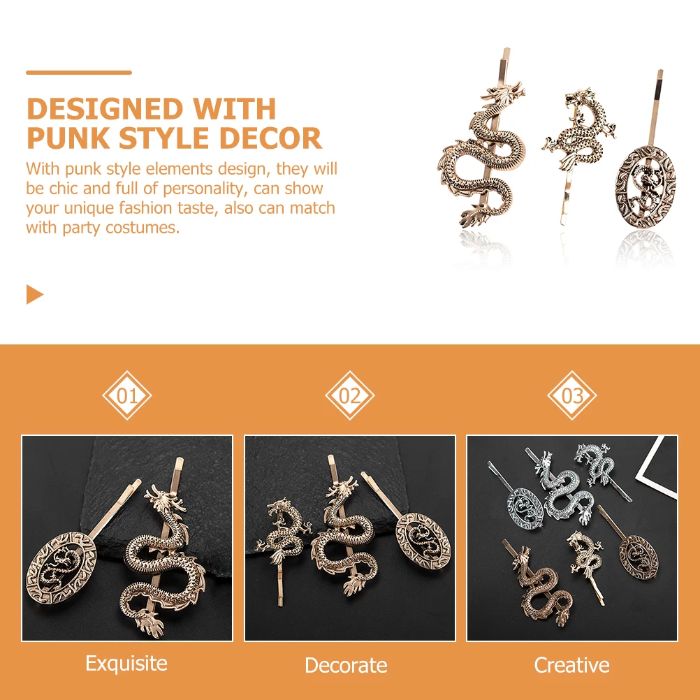 

6 Pcs Dragon-shaped Hair Clip Decorative Hairpins Vintage Unique Clips Bobby Metal Zinc Alloy Small Accessory Cool Fashion