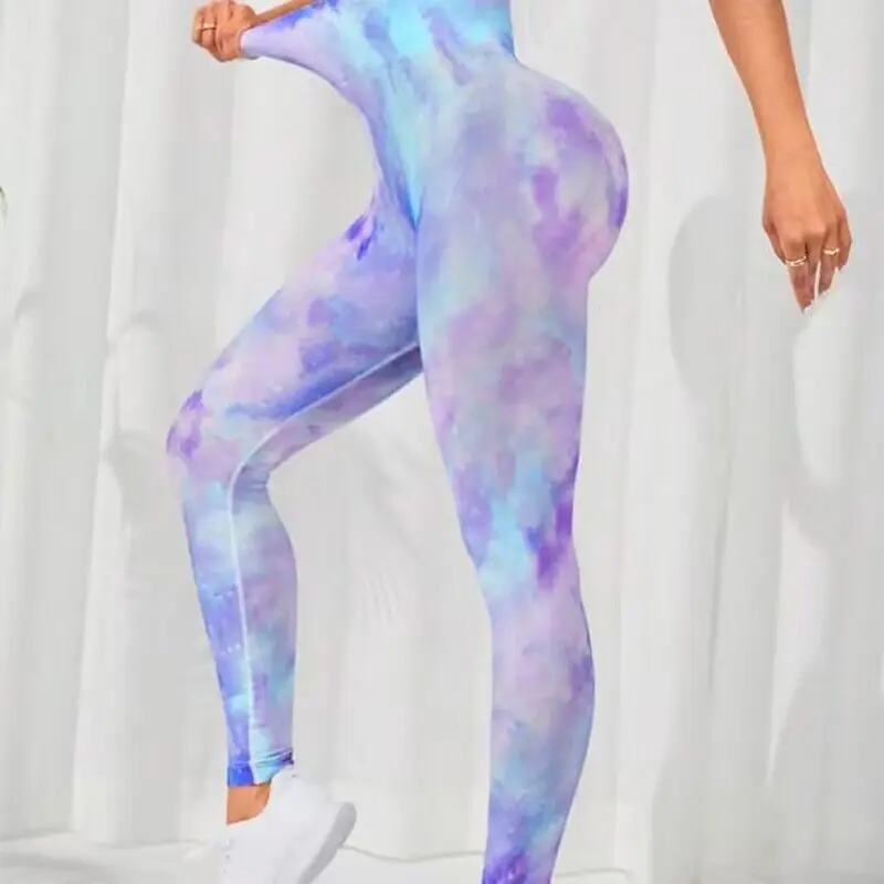 High Wait Sexy Seamless Leggings Women Run Gradient Yoga Butt Lift Leggings Sports Knitting Tights Tie Dyed Gym Pants