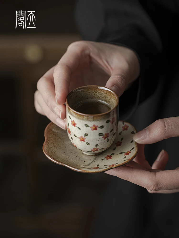 

Чайная чашка для гунфу-ча с ручной росписью, дизайн с красными цветами, винтажная чашка для чаепития, чашка владельца, Tiange XiFang Cai You Ci