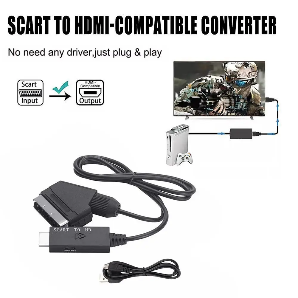 Convertisseur HD vers péritel, câble de connexion HD vers péritel, convertisseur audio vidéo, câble d'ordinateur, 1 mètre, 1PC