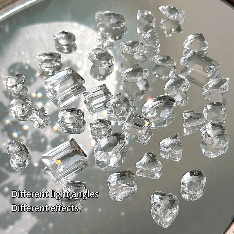 Diamantes de imitación 3D para decoración de manicura, 10 piezas, fondo transparente puntiagudo, cristal desnudo superbrillante, piedra para decoración de uñas