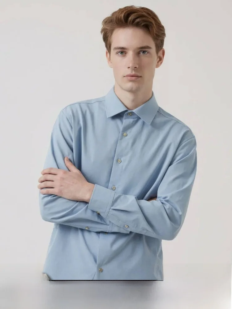 

Italian High-End Luxury Wior Collar Camere Elastic Long Sve Casual Thiened Men's Busin Casual irt for Autumn W...