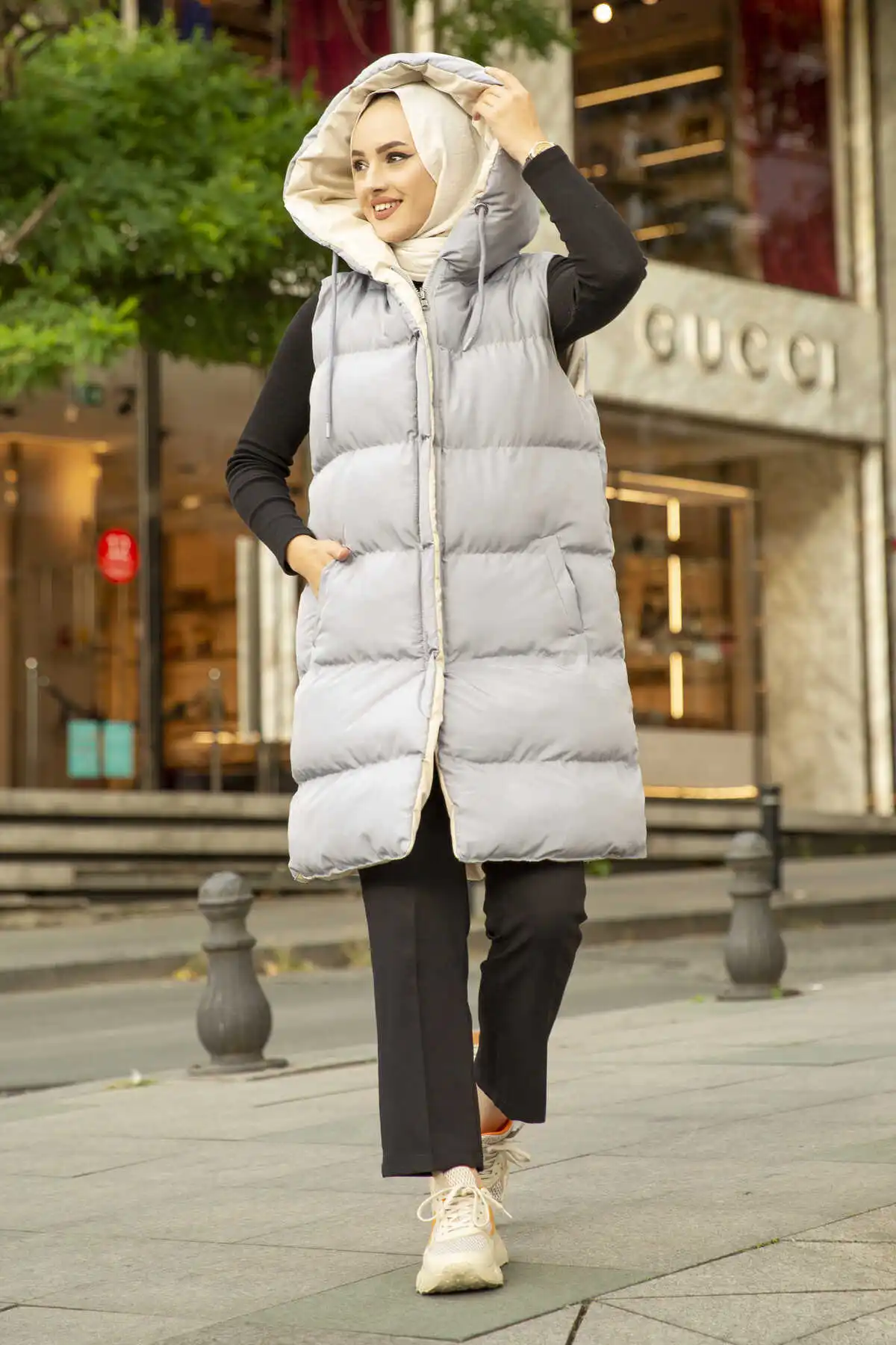 Double-Sided Hijab Inflatable Vest Gray