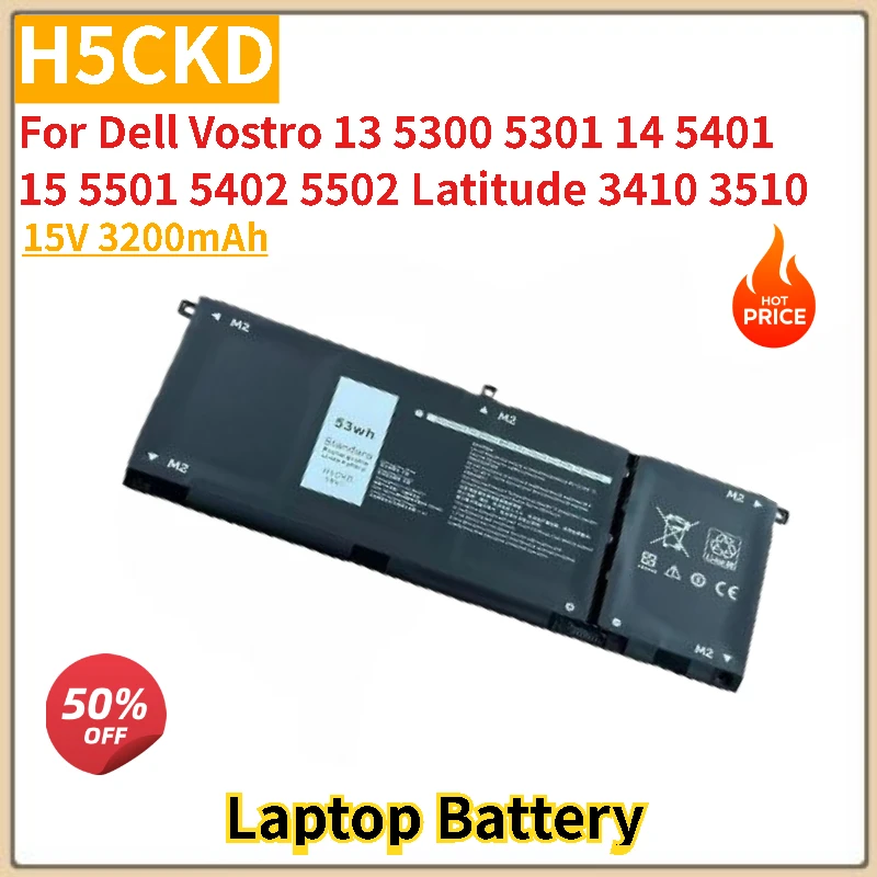 New H5CKD Laptop Battery 15V 3200mAh for Dell Vostro 13 5300 5301 14 5401 15 5501 5402 5502 Latitude 3410 3510 High Quality